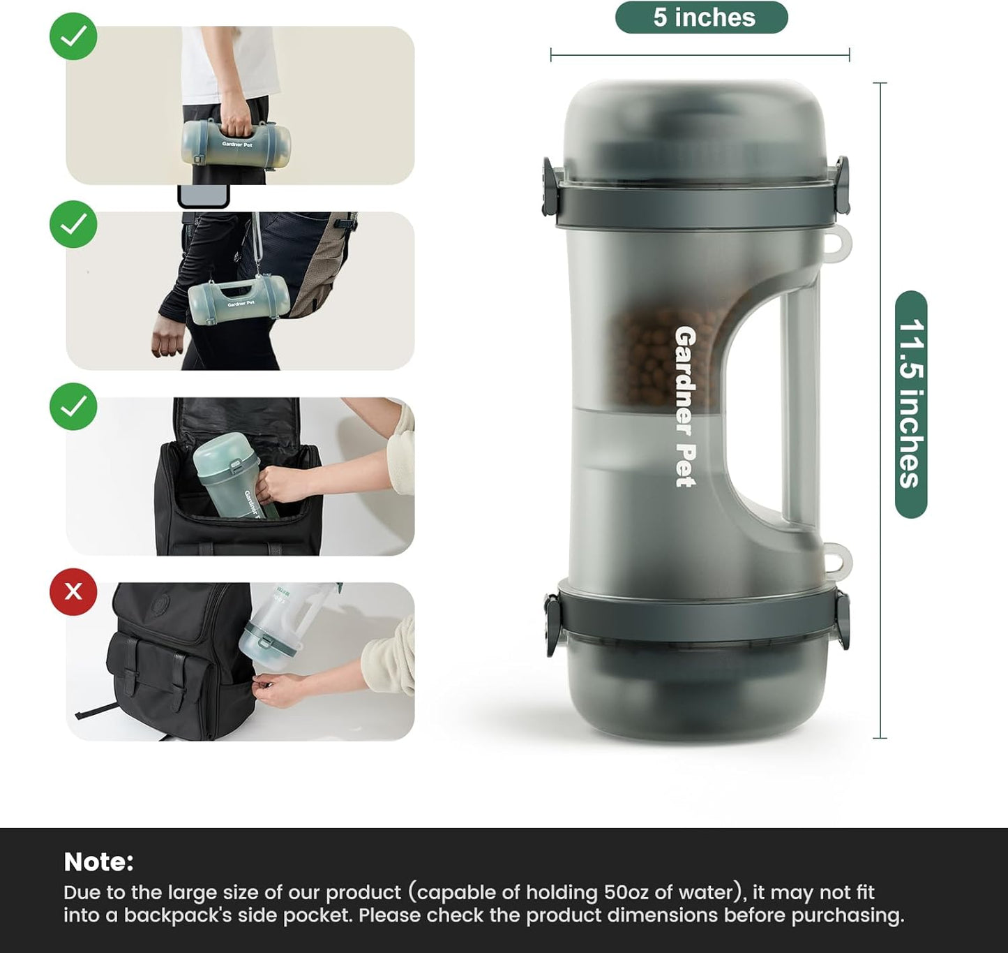 Gardner Pet Portable Dog Water Bottle&Food Container (49.6oz).