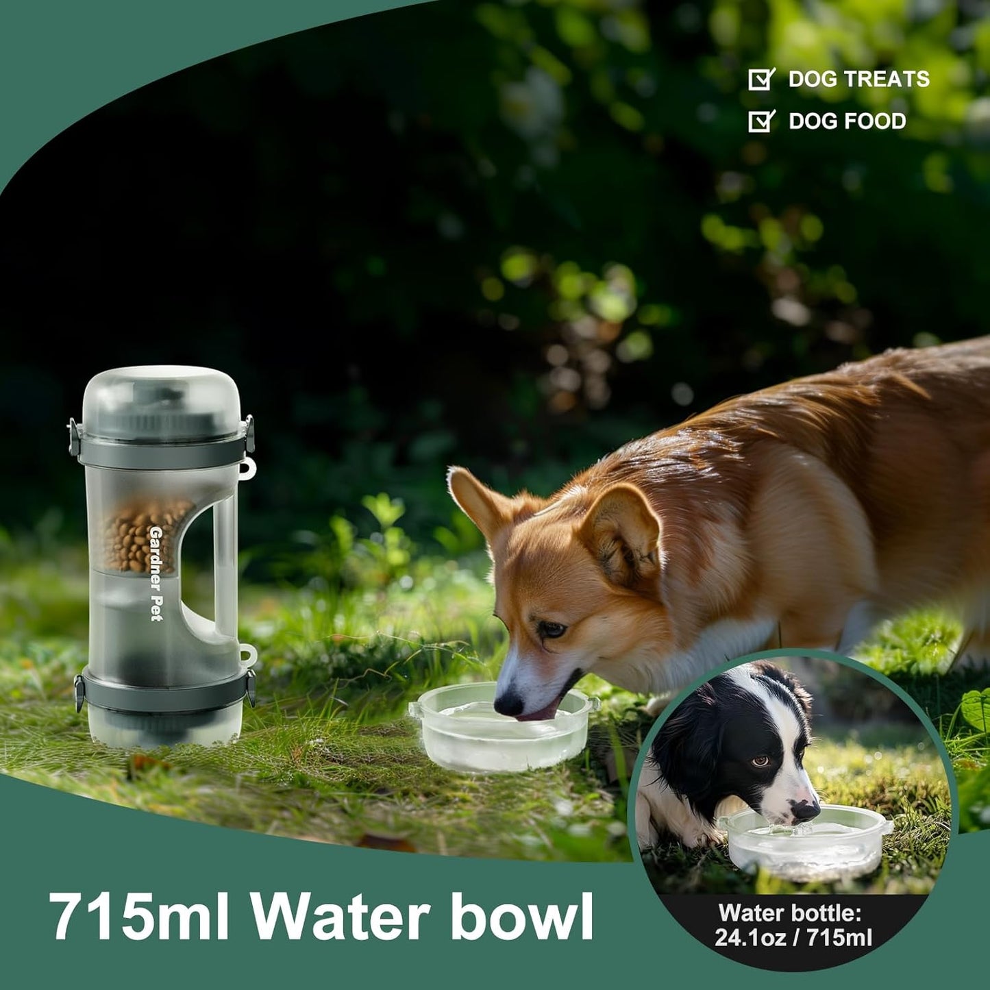 Gardner Pet Portable Dog Water Bottle&Food Container (49.6oz).