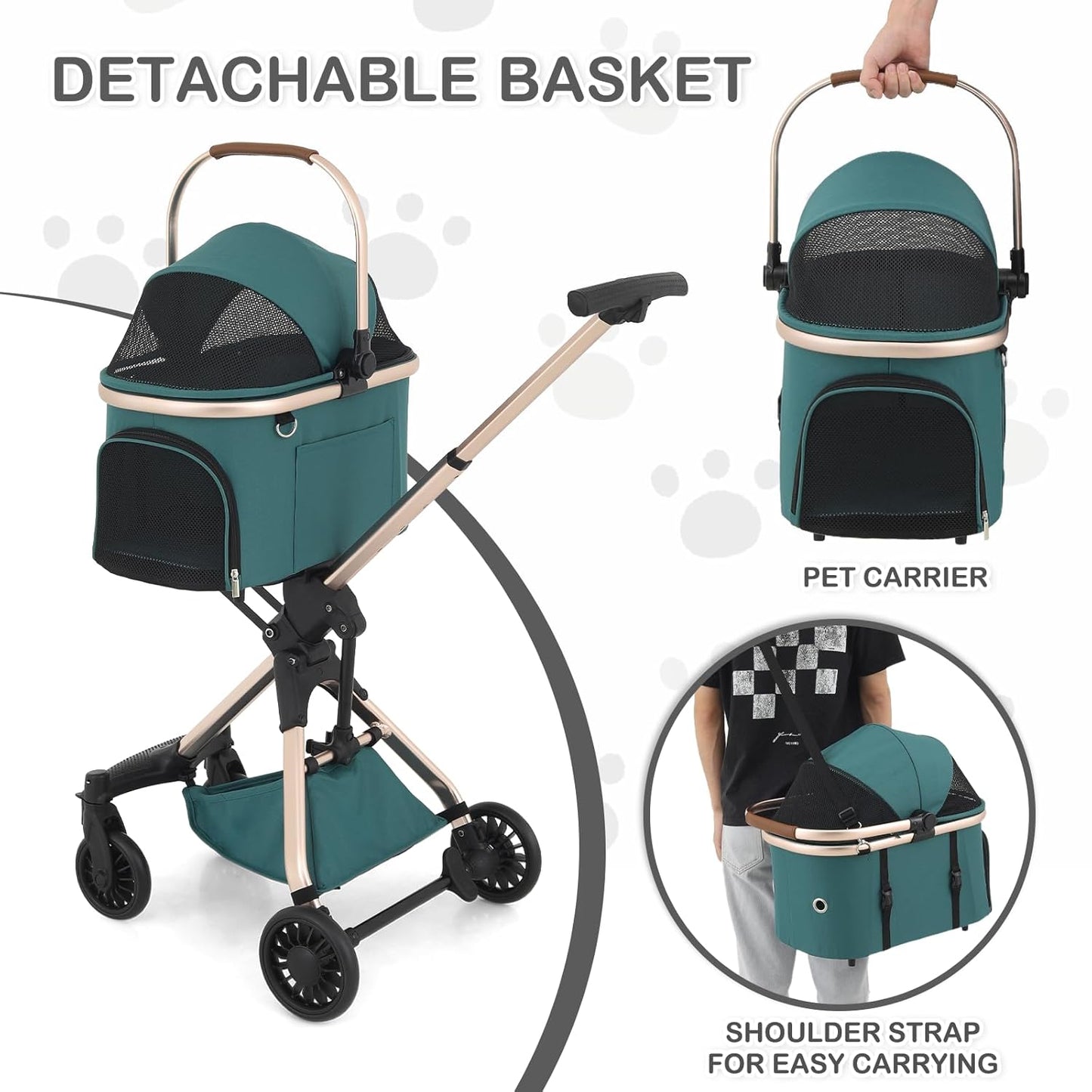 MoNiBloom 3 in 1 Pet Stroller with Adjustable Handle.