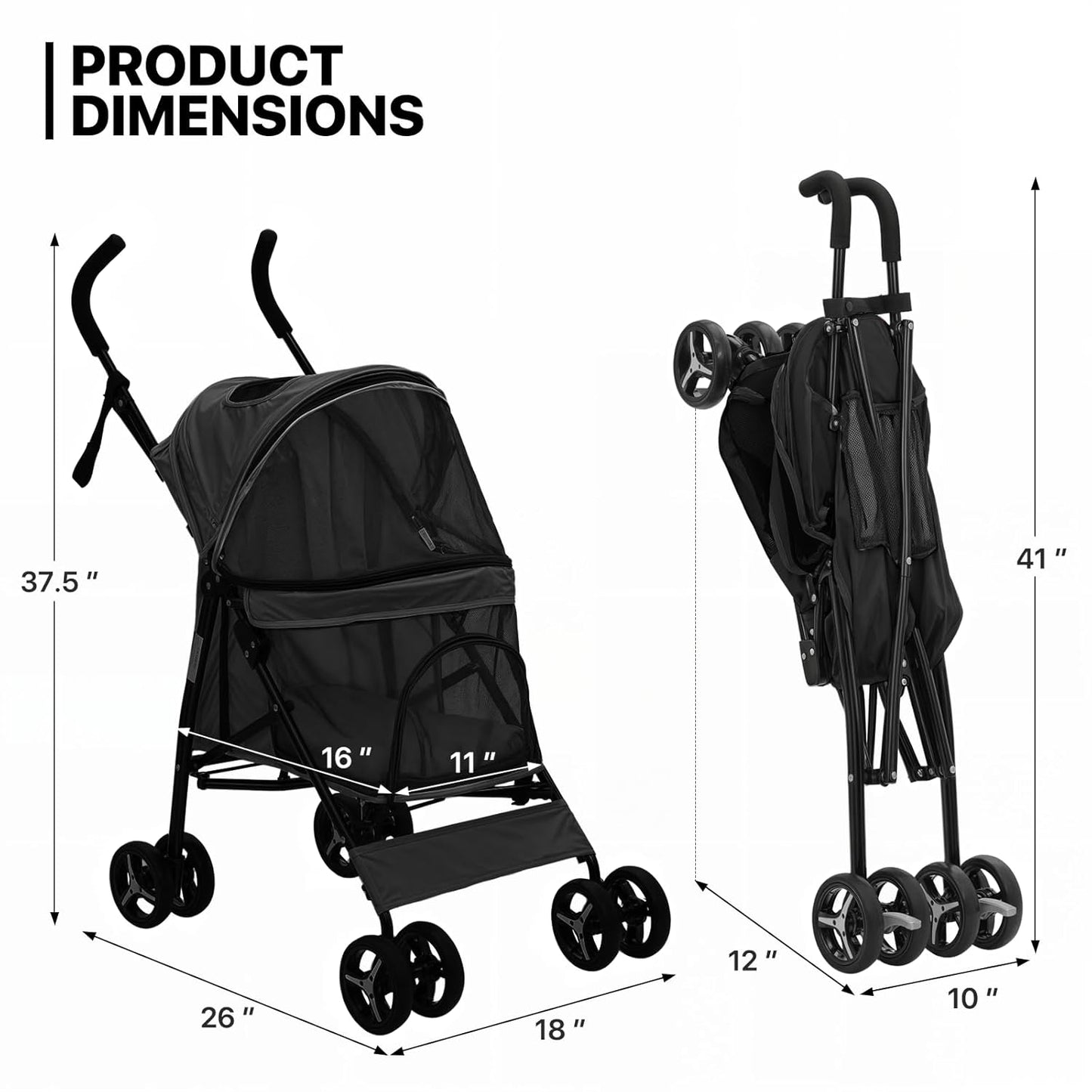 MoNiBloom 4 Wheels Pet Stroller, Easy-Fold Puppy Cage.