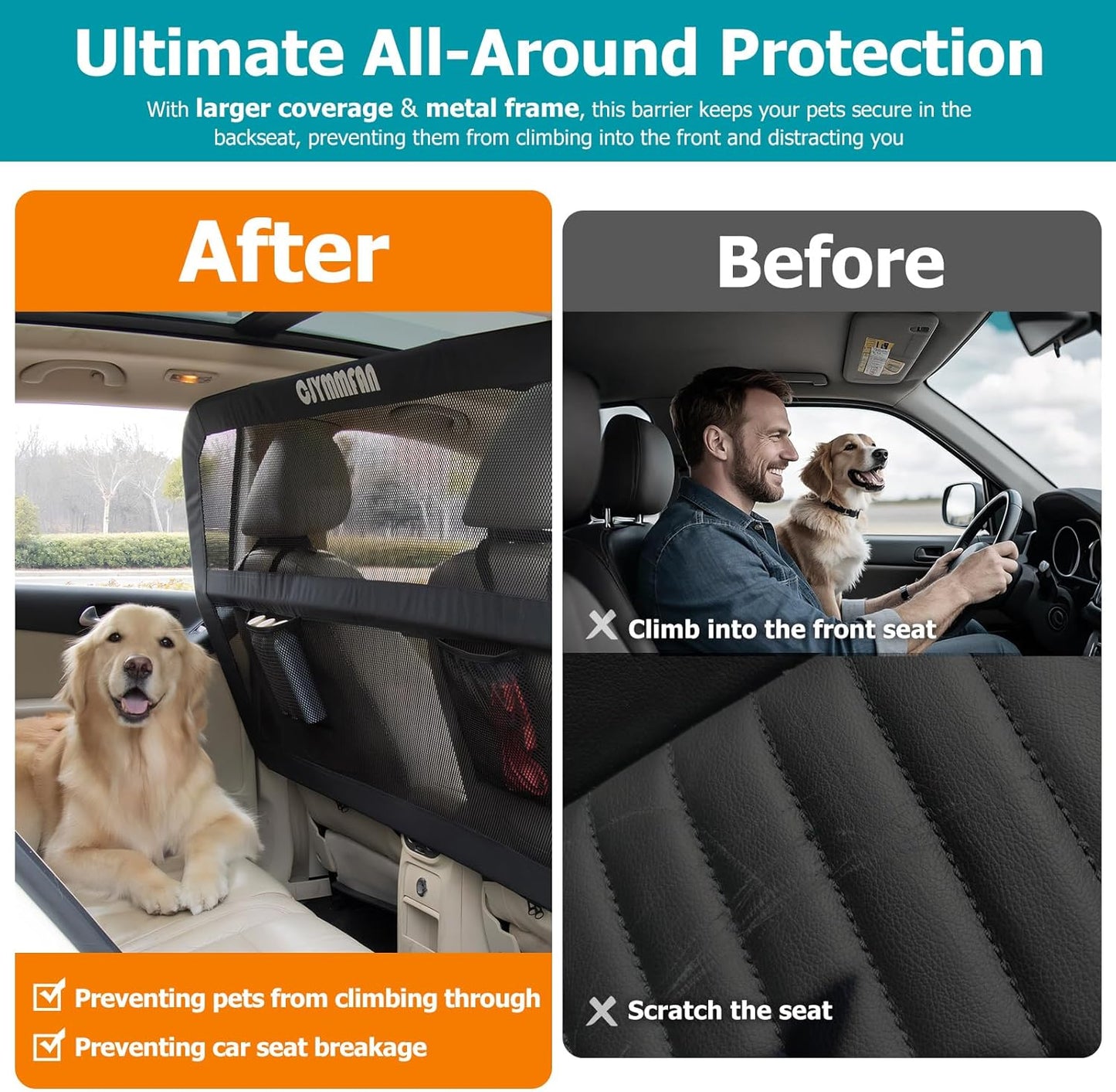 Dog Barrier for Car Back Seat & Cargo Area with Wider Coverage.