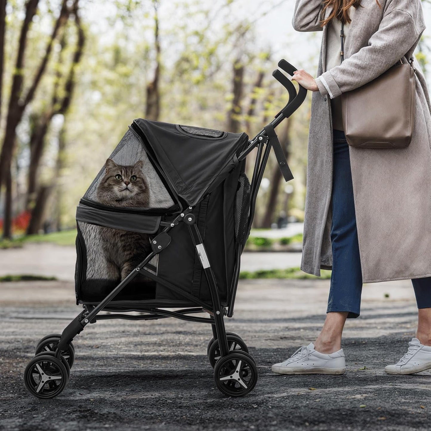 MoNiBloom 4 Wheels Pet Stroller, Easy-Fold Puppy Cage.